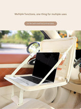 Yellow Foldable Car Back Seat Organizer Tray - PU Leather Travel Desk with Tablet Holder - Side View