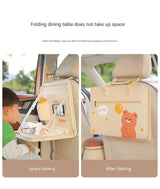Yellow Foldable Car Back Seat Organizer Tray - PU Leather Travel Desk with Tablet Holder - Rear View
