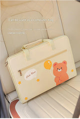 Yellow Foldable Car Back Seat Organizer Tray - PU Leather Travel Desk with Tablet Holder - Close-Up Angle