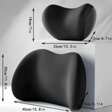 Black Ergonomic Memory Foam Car Headrest & Lumbar Support Cushion Set - Driving Comfort Neck & Back Pillow - Front View