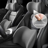 Blue Ergonomic Memory Foam Car Headrest & Lumbar Support Cushion Set - Driving Comfort Neck & Back Pillow - Low Angle