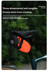 Green And Black Water-Resistant Bicycle Saddle Bag - 1.3L Reflective Seat Pack for Road & Mountain Bikes - Top-Down View