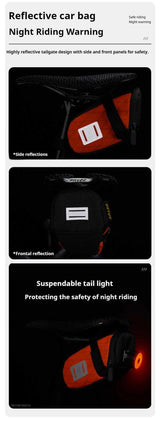 Green And Black Water-Resistant Bicycle Saddle Bag - 1.3L Reflective Seat Pack for Road & Mountain Bikes - Rear View