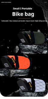 Orange And Black Water-Resistant Bicycle Saddle Bag - 1.3L Reflective Seat Pack for Road & Mountain Bikes - Side View