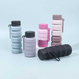 Pink Collapsible Silicone Water Bottle - 510ml Portable Food-Grade Travel & Sports Drink Flask - Front View
