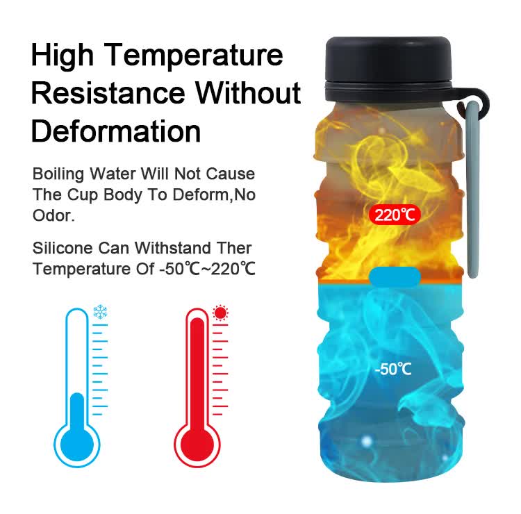 Pink Collapsible Silicone Water Bottle - 510ml Portable Food-Grade Travel & Sports Drink Flask