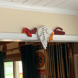 2 Pcs Red And White Whimsical Lazy Chicken Fence Topper - Funny PVC Garden & Home Decor Ornament - Top-Down View