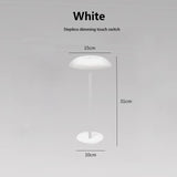 White Minimalist Rechargeable LED Touch Table Lamp - 3-Color Stepless Dimming Metal Desk Light