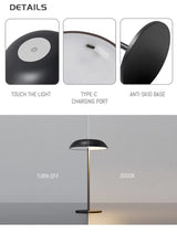 White Minimalist Rechargeable LED Touch Table Lamp - 3-Color Stepless Dimming Metal Desk Light - Top-Down View