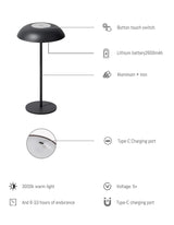 Brown Minimalist Rechargeable LED Touch Table Lamp - 3-Color Stepless Dimming Metal Desk Light - 45-Degree Angle