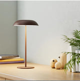 Brown Minimalist Rechargeable LED Touch Table Lamp - 3-Color Stepless Dimming Metal Desk Light - Close-Up Angle