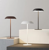 Brown Minimalist Rechargeable LED Touch Table Lamp - 3-Color Stepless Dimming Metal Desk Light - Low Angle