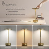 Black Elegant Aluminum Alloy Rechargeable LED Touch Lamp - 3-Color Dimmable Cordless Table Light - Side View