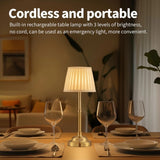 Black and White Elegant Rechargeable Fabric Shade LED Lamp - Cordless Touch Stepless Dimmable Table Light - Front View