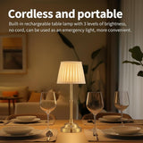 Black and White Elegant Rechargeable Fabric Shade LED Lamp - Cordless Touch Stepless Dimmable Table Light - 45-Degree Angle