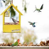 Yellow Charming Wooden House Hanging Bird Feeder - Attract Wild Birds to Your Garden - Side View