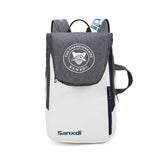 Grey and White Multifunctional Tennis & Badminton Backpack - Waterproof Racket Bag with Shoe Compartment - Front View