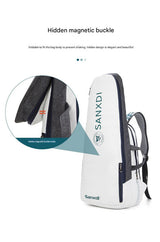 Blue and White Multifunctional Tennis & Badminton Backpack - Waterproof Racket Bag with Shoe Compartment - Top-Down View