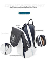 Blue and White Multifunctional Tennis & Badminton Backpack - Waterproof Racket Bag with Shoe Compartment - 45-Degree Angle