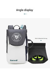 Blue and White Multifunctional Tennis & Badminton Backpack - Waterproof Racket Bag with Shoe Compartment - Rear View