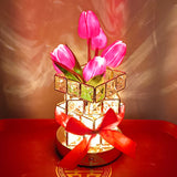 Pink Elegant Crystal Tulip LED Night Light - Rechargeable Touch Lamp with 3 Colors & Dimming - Side View