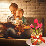 Pink Elegant Crystal Tulip LED Night Light - Rechargeable Touch Lamp with 3 Colors & Dimming - Rear View