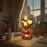 Pink Elegant Crystal Tulip LED Night Light - Rechargeable Touch Lamp with 3 Colors & Dimming - Close-Up Angle