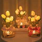 Yellow Elegant Crystal Tulip LED Night Light - Rechargeable Touch Lamp with 3 Colors & Dimming