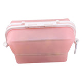2 Pcs Pink Collapsible Silicone Food Storage Container - Microwave & Freezer Safe Lunch Box - Front View