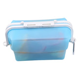 2 Pcs Blue Collapsible Silicone Food Storage Container - Microwave & Freezer Safe Lunch Box - Front View