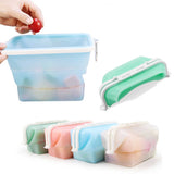 2 Pcs Blue Collapsible Silicone Food Storage Container - Microwave & Freezer Safe Lunch Box - Side View