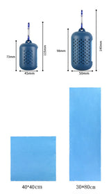 Dark Blue Quick Dry Cooling Towel Set (2 Pack) - Microfiber Sport Towels with Silicone Cases & Carabiners - 45-Degree Angle