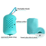 Purple Quick Dry Cooling Towel Set (2 Pack) - Microfiber Sport Towels with Silicone Cases & Carabiners - Close-Up Angle