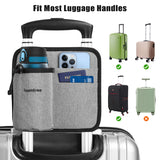 2 Pcs Grey Hands-Free Luggage Handle Travel Cup Holder & Organizer Pouch - Close-Up Angle