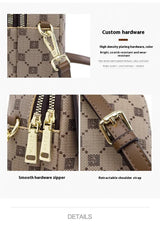 Brown Chic Checkered Mini Crossbody Phone Purse - PU Leather Vertical Shoulder Bag with Headphone Port - Top-Down View