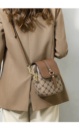 Brown and Black Chic Diamond Mini Crossbody Phone Purse - PU Leather Vertical Shoulder Bag with Headphone Port - Extra Image