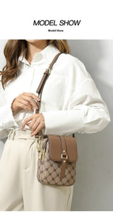 Brown and Beige Chic Diamond Mini Crossbody Phone Purse - PU Leather Vertical Shoulder Bag with Headphone Port - Extra Image