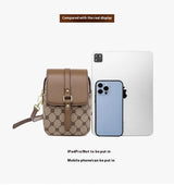 Coffee Chic Round Mini Crossbody Phone Purse - PU Leather Vertical Shoulder Bag with Headphone Port - Rear View