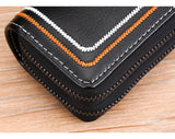 Brown Premium Genuine Leather Double Zipper Key Case - Car & House Key Organizer Pouch - Low Angle