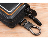 Blue Premium Genuine Leather Double Zipper Key Case - Car & House Key Organizer Pouch - 45-Degree Angle