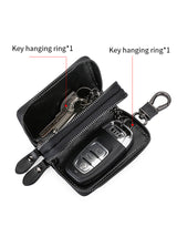 Red Premium Genuine Leather Double Zipper Key Case - Car & House Key Organizer Pouch - Top-Down View