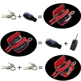 White Compact Crossgrain Leather Double Zipper Key Case - Stylish Car & Home Key Organizer - Side View