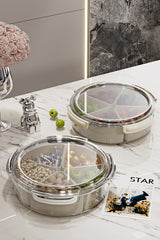 Beige And Silver Snap Button Elegant Compartment Serving Tray with Lid - Versatile Snack, Fruit & Candy Box