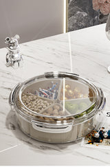 Beige And Silver Snap Button Elegant Compartment Serving Tray with Lid - Versatile Snack, Fruit & Candy Box - 45-Degree Angle
