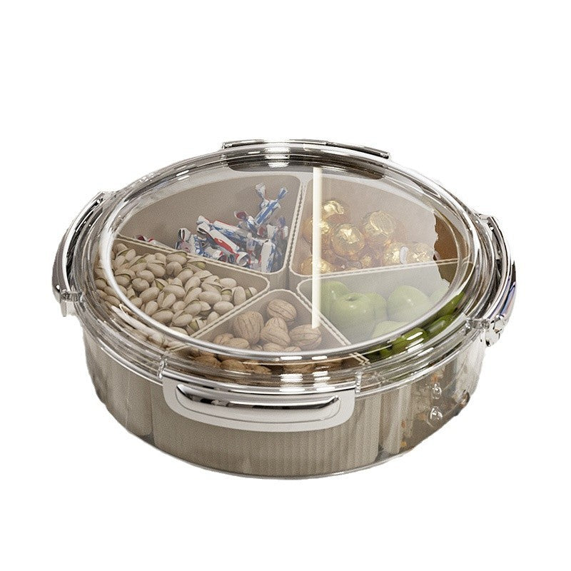 Beige And Beige Snap Button Elegant Compartment Serving Tray with Lid - Versatile Snack, Fruit & Candy Box