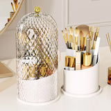 White Elegant 360 Rotating Makeup Brush Holder & Cosmetic Organizer with Dustproof Dome Lid(Makeup is a prop for shooting and is not included) - Front View