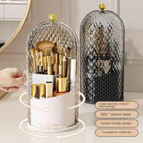 White Elegant 360 Rotating Makeup Brush Holder & Cosmetic Organizer with Dustproof Dome Lid(Makeup is a prop for shooting and is not included) - Side View