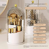 White Elegant 360 Rotating Makeup Brush Holder & Cosmetic Organizer with Dustproof Dome Lid(Makeup is a prop for shooting and is not included) - Top-Down View