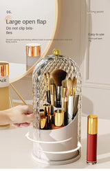 White Elegant 360 Rotating Makeup Brush Holder & Cosmetic Organizer with Dustproof Dome Lid(Makeup is a prop for shooting and is not included) - Rear View