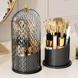 Black Elegant 360 Rotating Makeup Brush Holder & Cosmetic Organizer with Dustproof Dome Lid(Makeup is a prop for shooting and is not included)